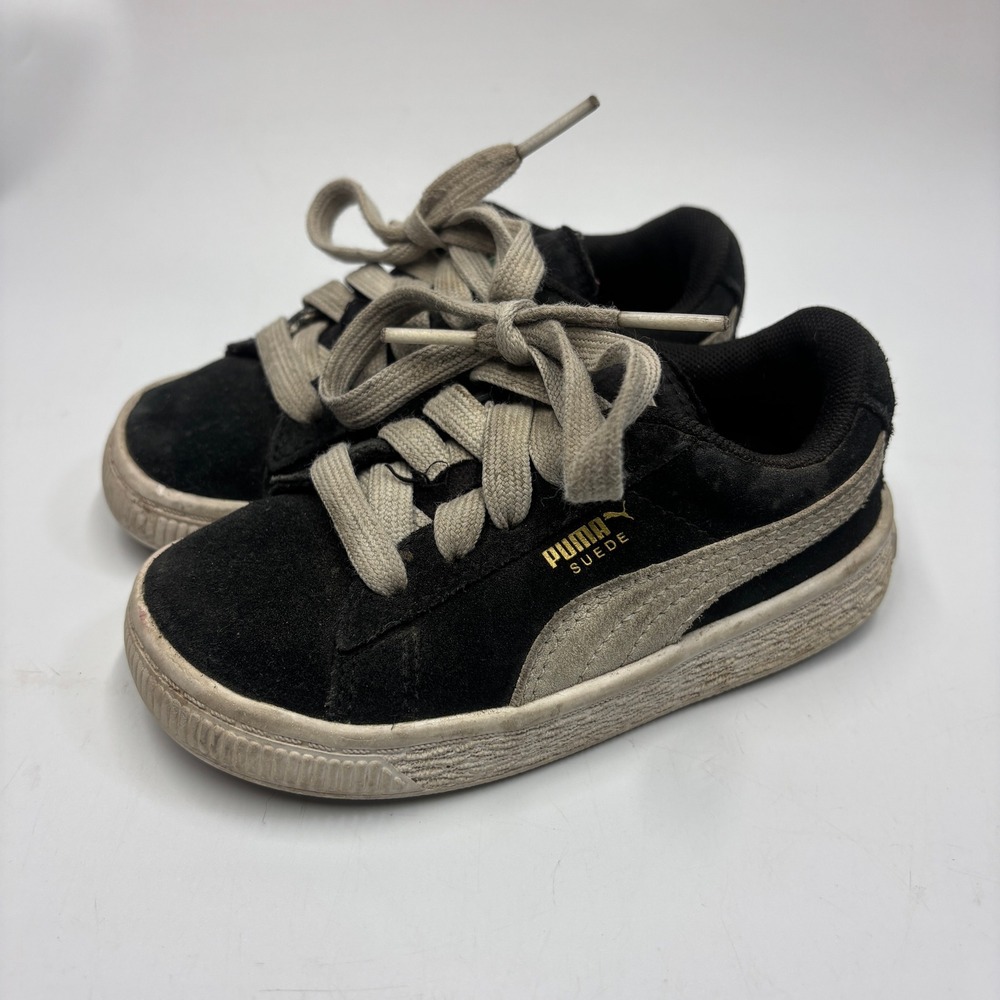 Puma Suede Toddler 8C Sneakers Black White Low Top Athletic Shoes 353636-01